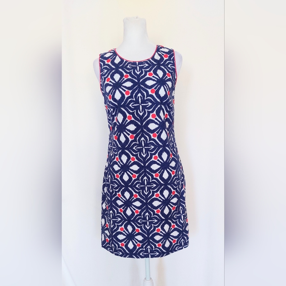 Vineyard Vines Whale Tail Tile Dress Size 0 Embroidered Red White Blue